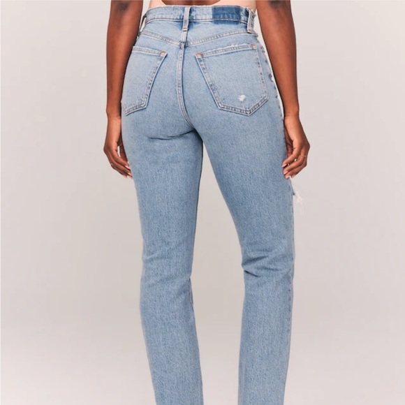 ABERCROMBIE & FITCH Curve Love Stretch Ultra High Rise 90s Straight Blue Jean - Picture 8 of 16